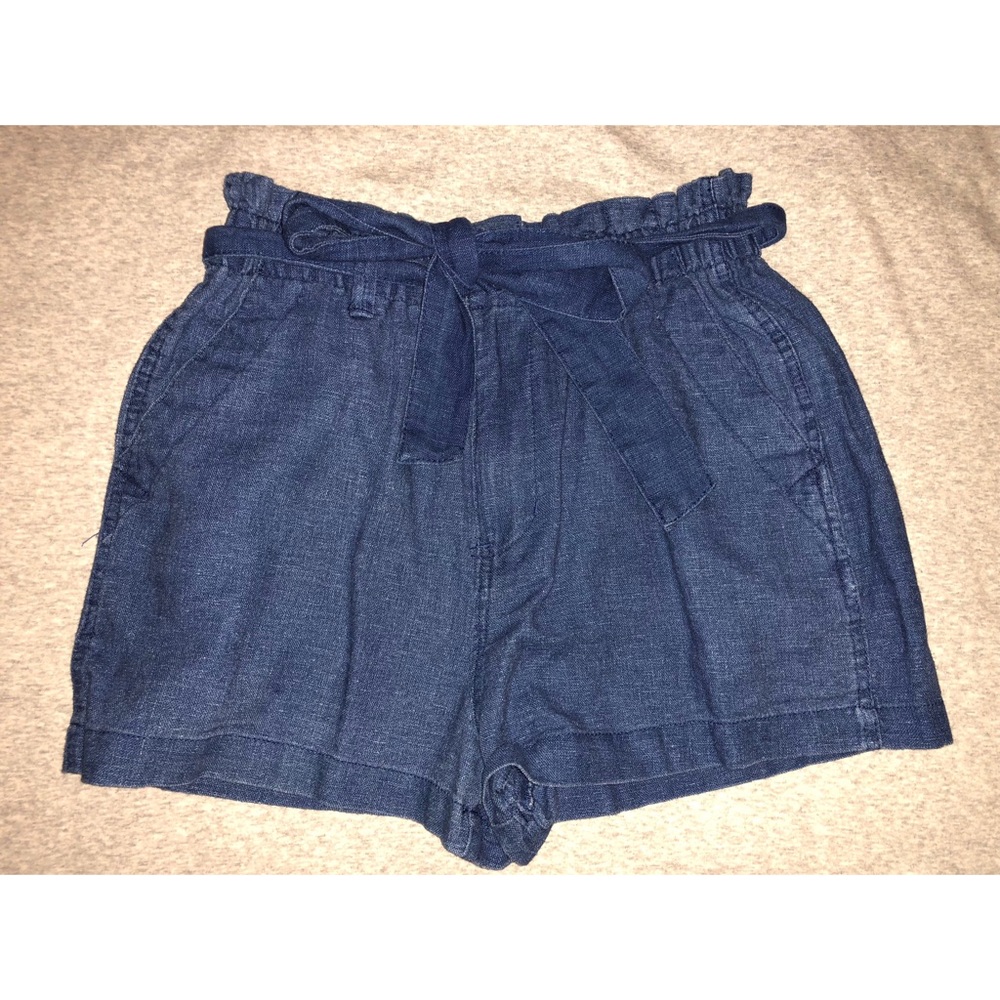 denim paper bag waist shorts